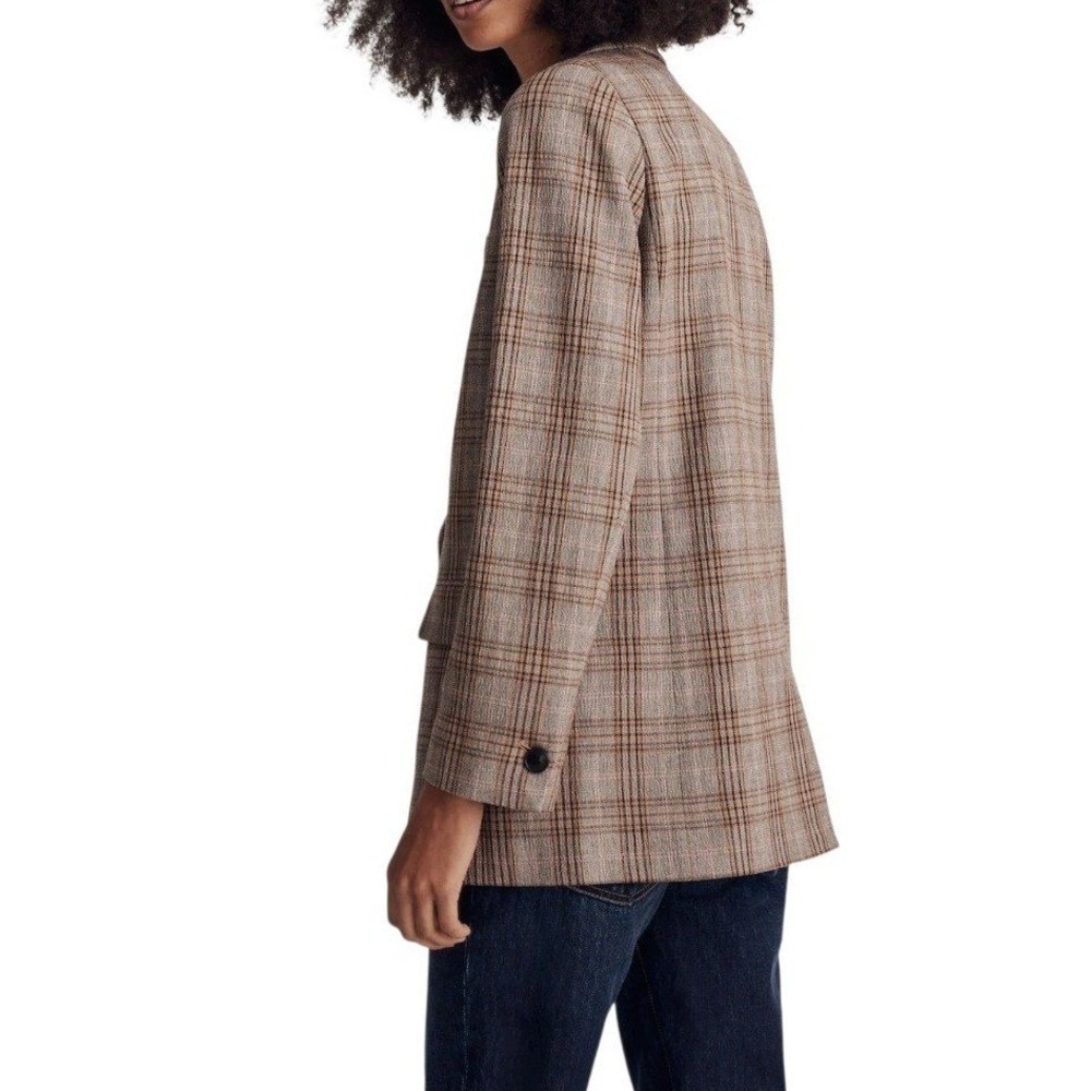 Madewell Caldwell Double Breasted Blazer Jacket Tartan Plaid Tan Oversized Small - Picture 2 of 8